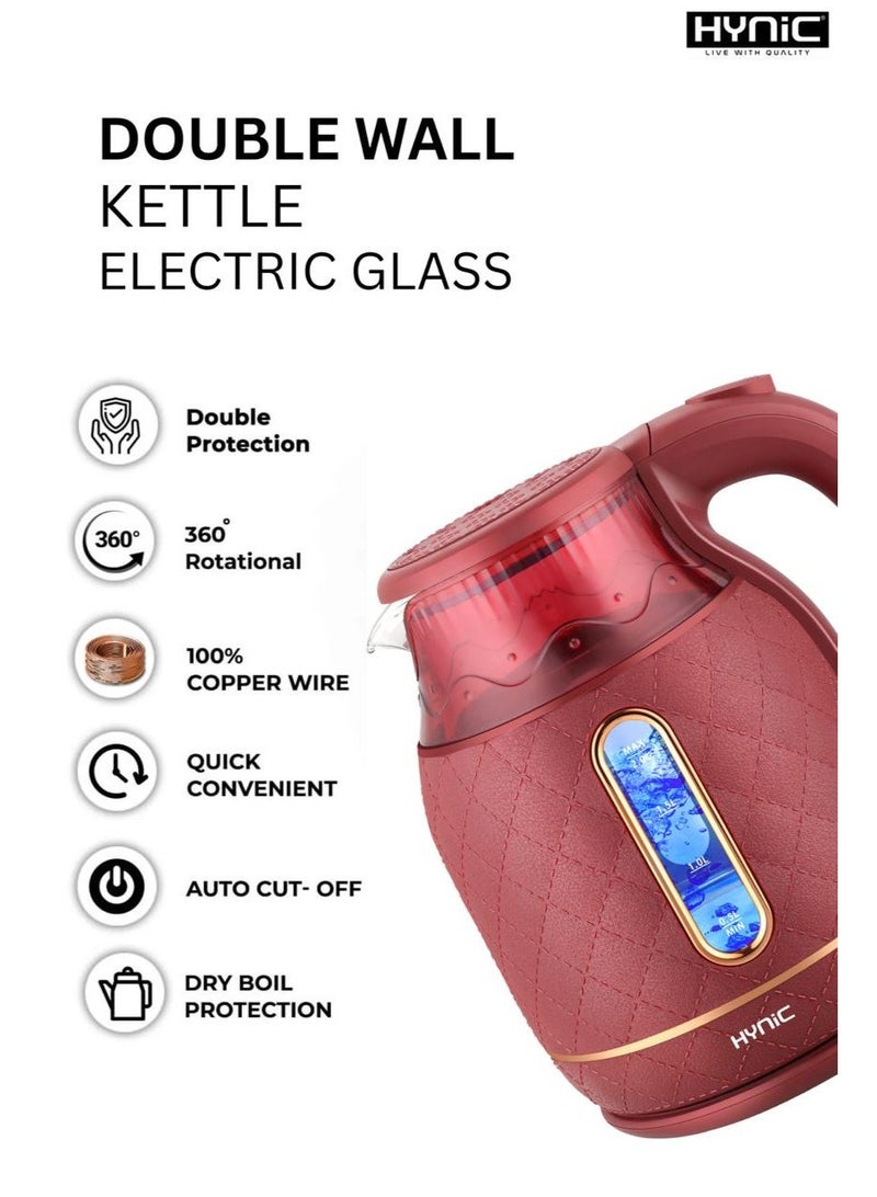 Hynic Double Wall Electric Glass Kettle – 1500W Fast Boil with Cool-Touch Exterior & Blue LED Indicator - Image 4